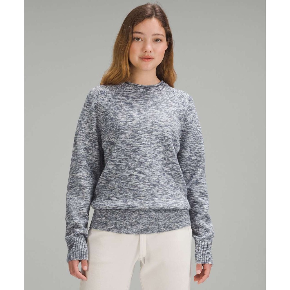 Lululemon Knit Sweater Boxy Cut Women Size M Blue Gray Space Dye Raglan